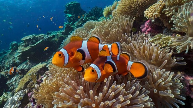 a group of clown fish are swimming in an aquarium