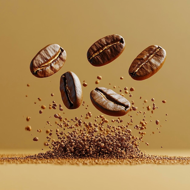 a group of coffee beans are in the sand and sand