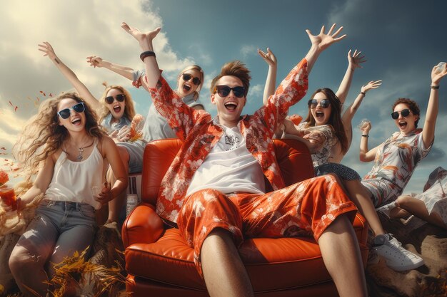 A group of college students celebrating Spring Break at the beach