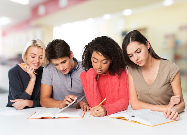 Group of college students at the library