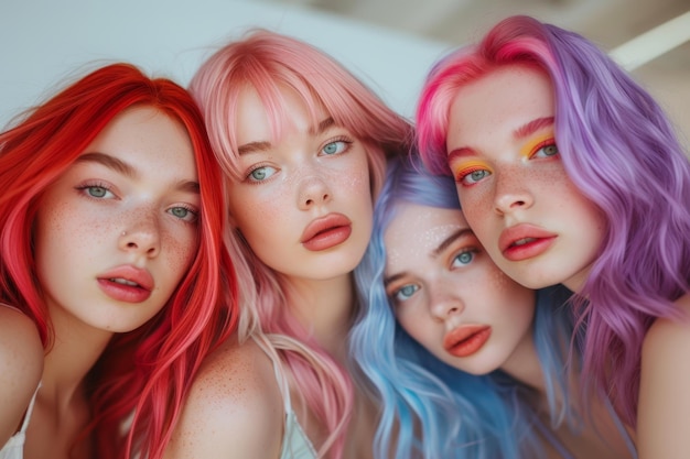 group of colored hair teenagers insposnapshot aesthetic