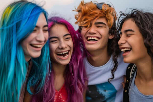 group of colored hair teenagers insposnapshot aesthetic