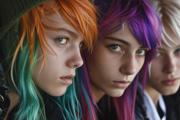 group of colored hair teenagers insposnapshot aesthetic