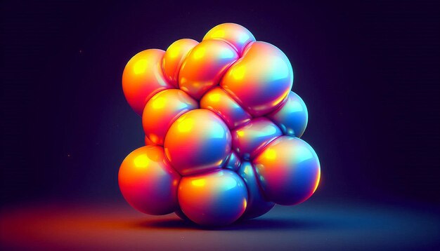 a group of colorful balls with one being held up by a blue background