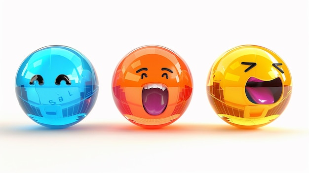 Photo a group of colorful balls with one saying that it is a cartoon character