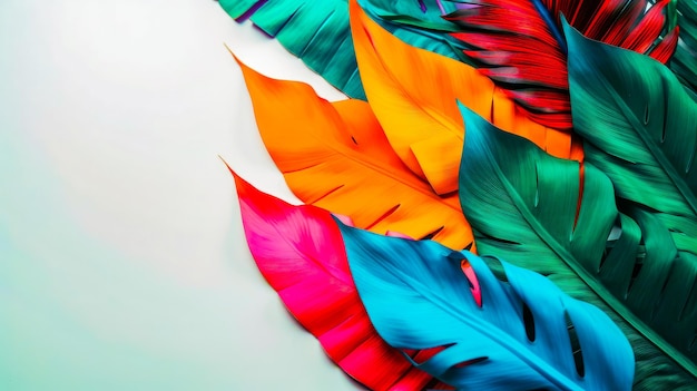 Group of colorful feathers sitting on top of table Generative AI