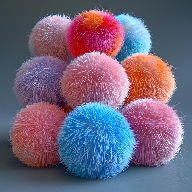 Photo group of colorful fuzzy balls highly detailed