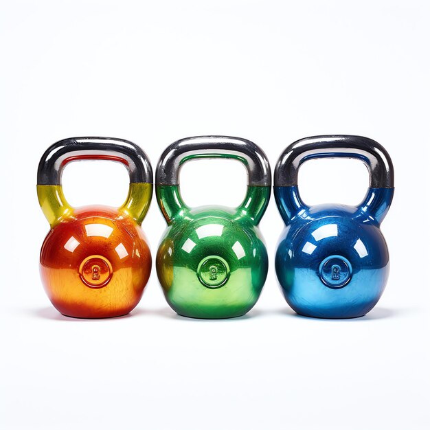 Photo a group of colorful kettlebells