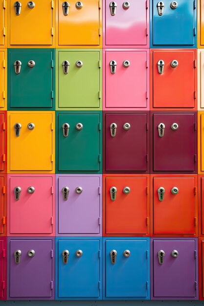 a group of colorful lockers