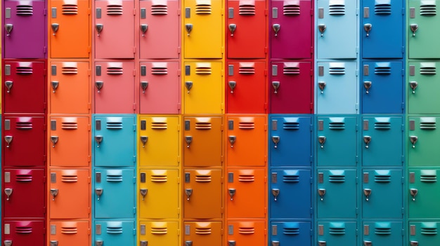 a group of colorful lockers