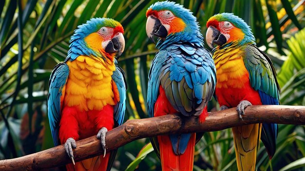 Group of colorful parrots