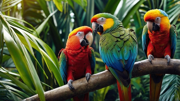 Group of colorful parrots