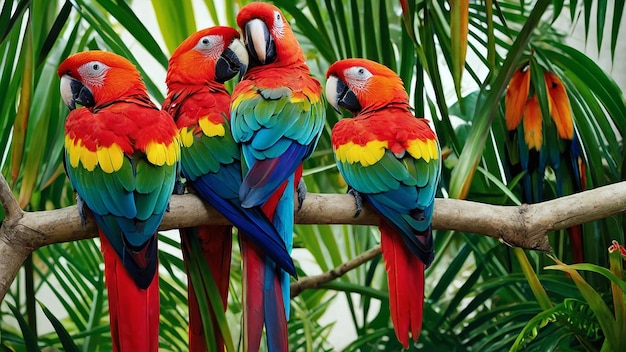 Group of colorful parrots