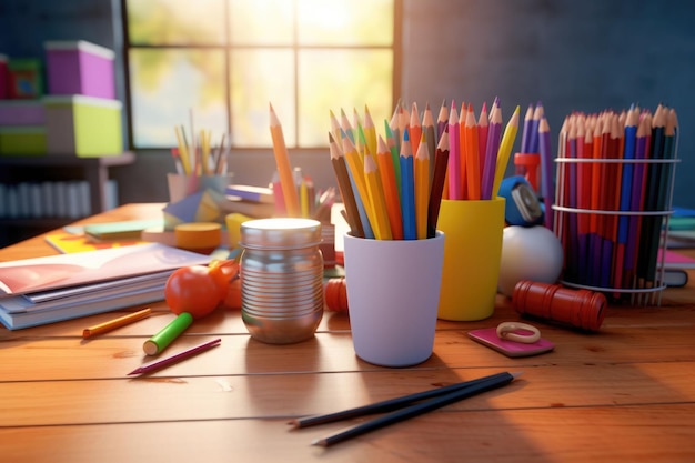 Group of colourful school supplies AI generated illustration