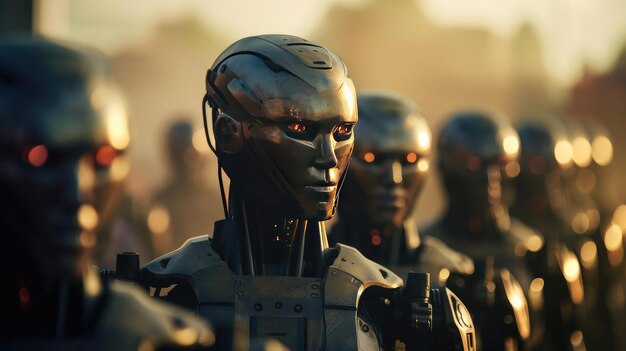 Group of combat robots soldiers