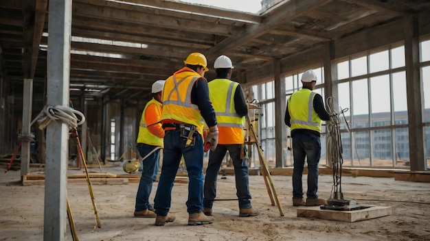 Photo a group of construction workers are standing in a construction site