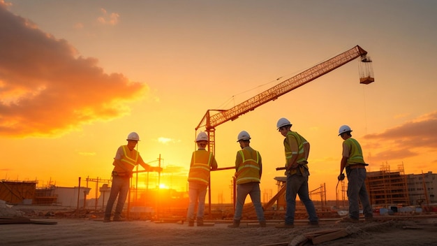 a group of construction workers are standing on a construction site