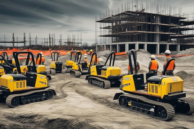 Photo a group of construction workers are standing in front of a building