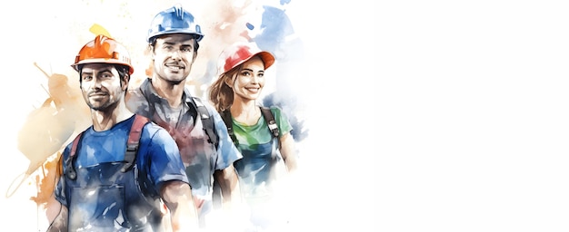 Group of a construction workers Engineer team Industry factory worker Labor in watercolor style