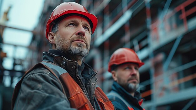 Group of Construction Workers Standing Together in Helmets