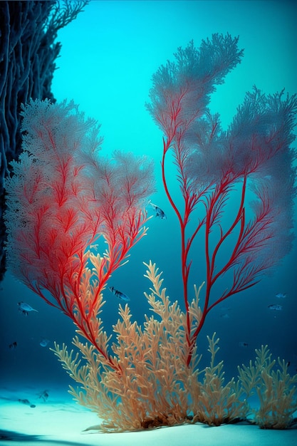 Group of corals on the bottom of a body of water generative ai