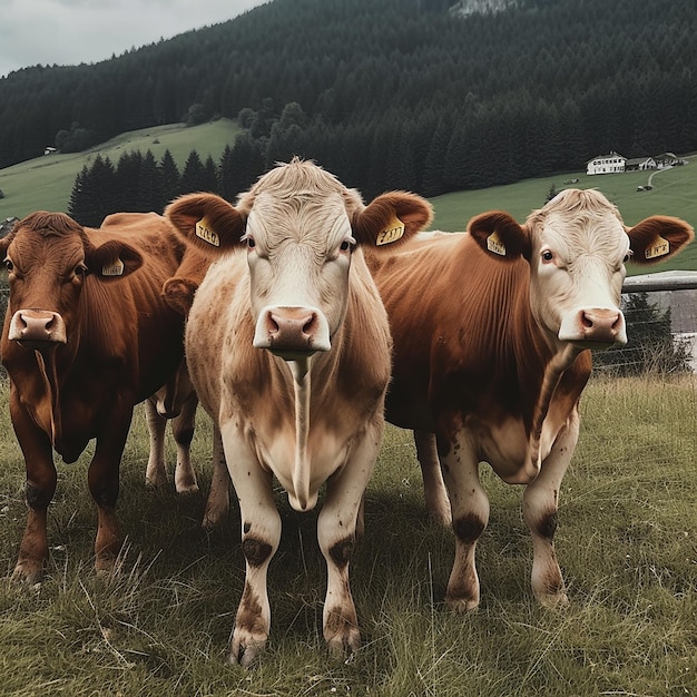 A group of cows are standing in a field.