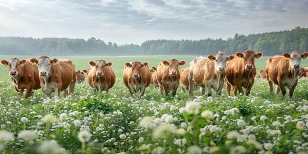 Photo a group of cows with tags in their ears standing in a field