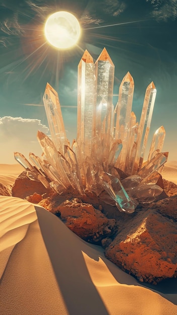 Group of crystals resting on desert surface