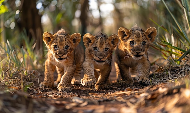 a group of cubs are standing in the grass