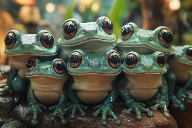 A Group of Curious Frogs Posing for a Photo