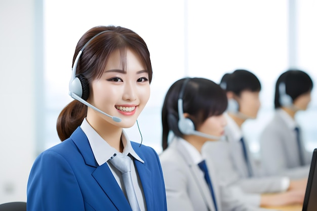 A group of customer service worker office background smile