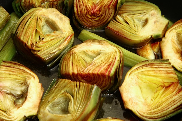 group of cut artichokes