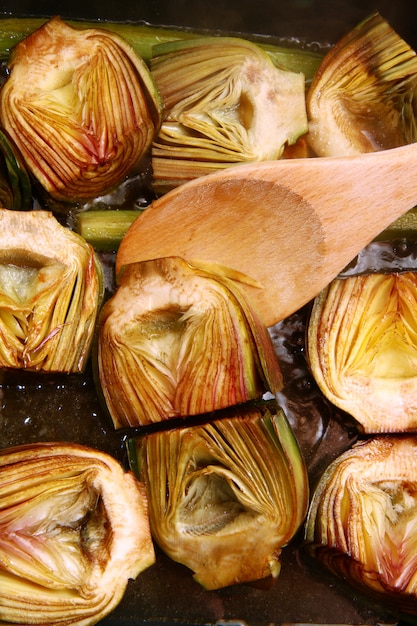 group of cut artichokes