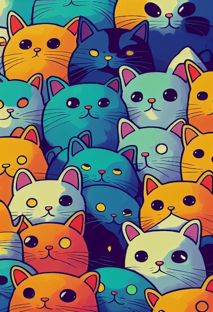 Group of cute cats for wallpaper and graphic designs 2D Illustration