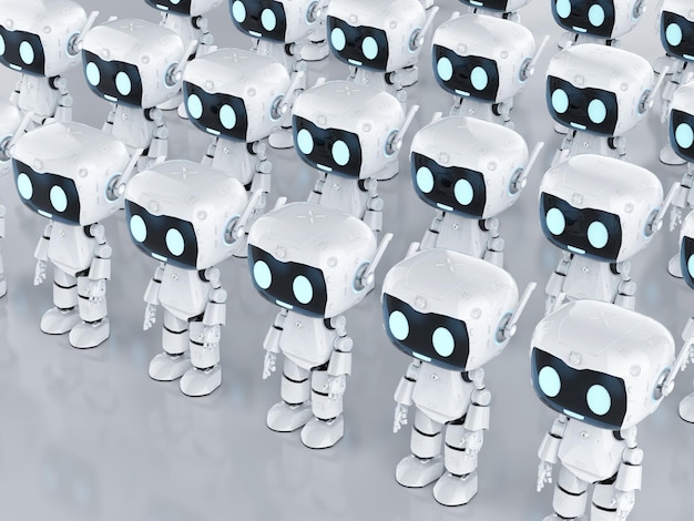 Group of cute and small artificial intelligence personal assistant robots