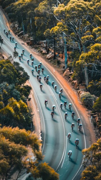 Photo a group of cyclists are riding down a road