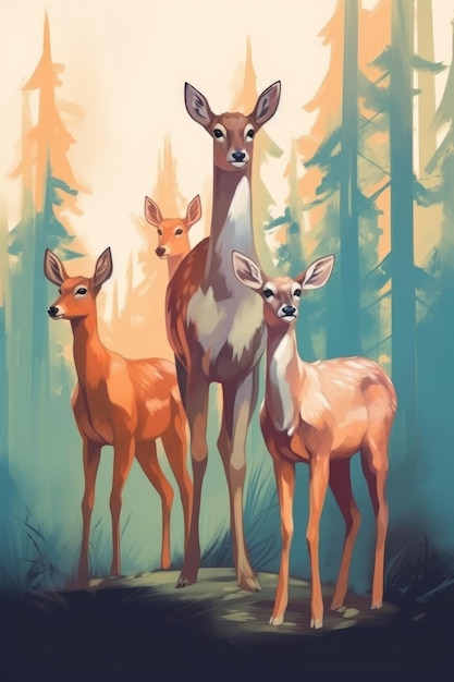 A group of deer by animals Illustration Generative AI