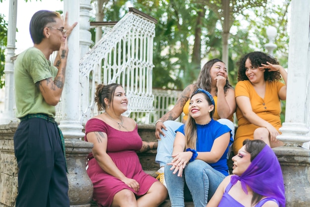 Group of different people having fun together. Concept of friendship, respect, equality, diversity.