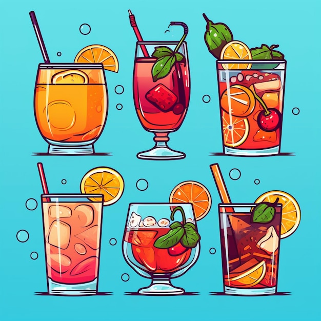 A group of different types of drinks with oranges and strawberries generative ai