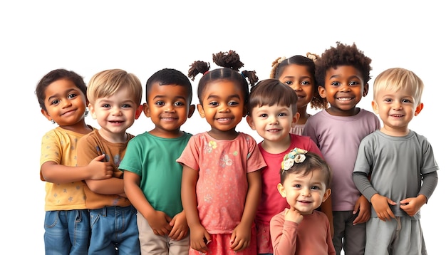 group of diverse children isolated with white highlights