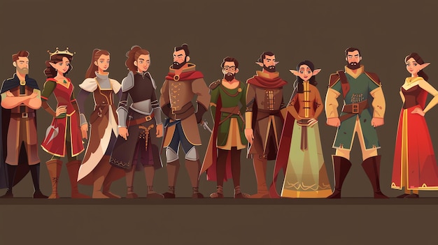 Photo a group of diverse fantasy characters