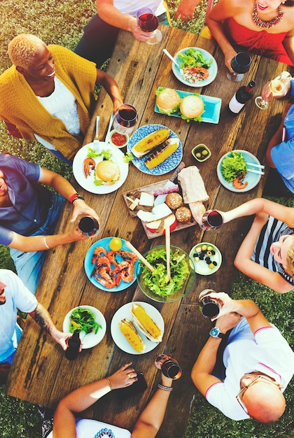 Group of diverse friends are gathering together