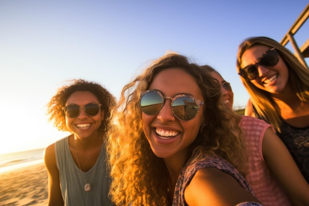 A group of diverse friends laughing and enjoying a beach day Generative AI