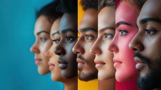 Photo a group of diverse individuals is displayed side by side each defined by a bold barrier that emphasizes their unique features and identities generative ai