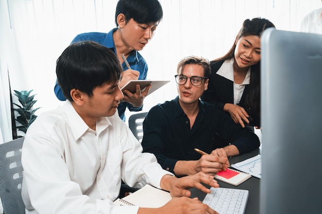 Group of diverse office worker employee working together Prudent