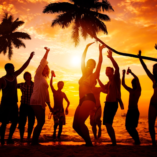 A group of diverse people is having fun at the beach