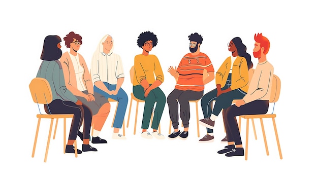 A group of diverse people sitting in a circle and talking