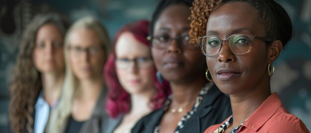 A group of diverse professional women of various ethnicities wearing business attire