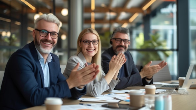 group of diverse professionals engaging in a collaborative and lively discussion around a table in an office setting