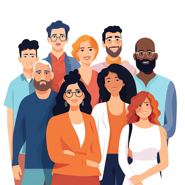 Group of diverse smiling people Vector illustration in flat cartoon style